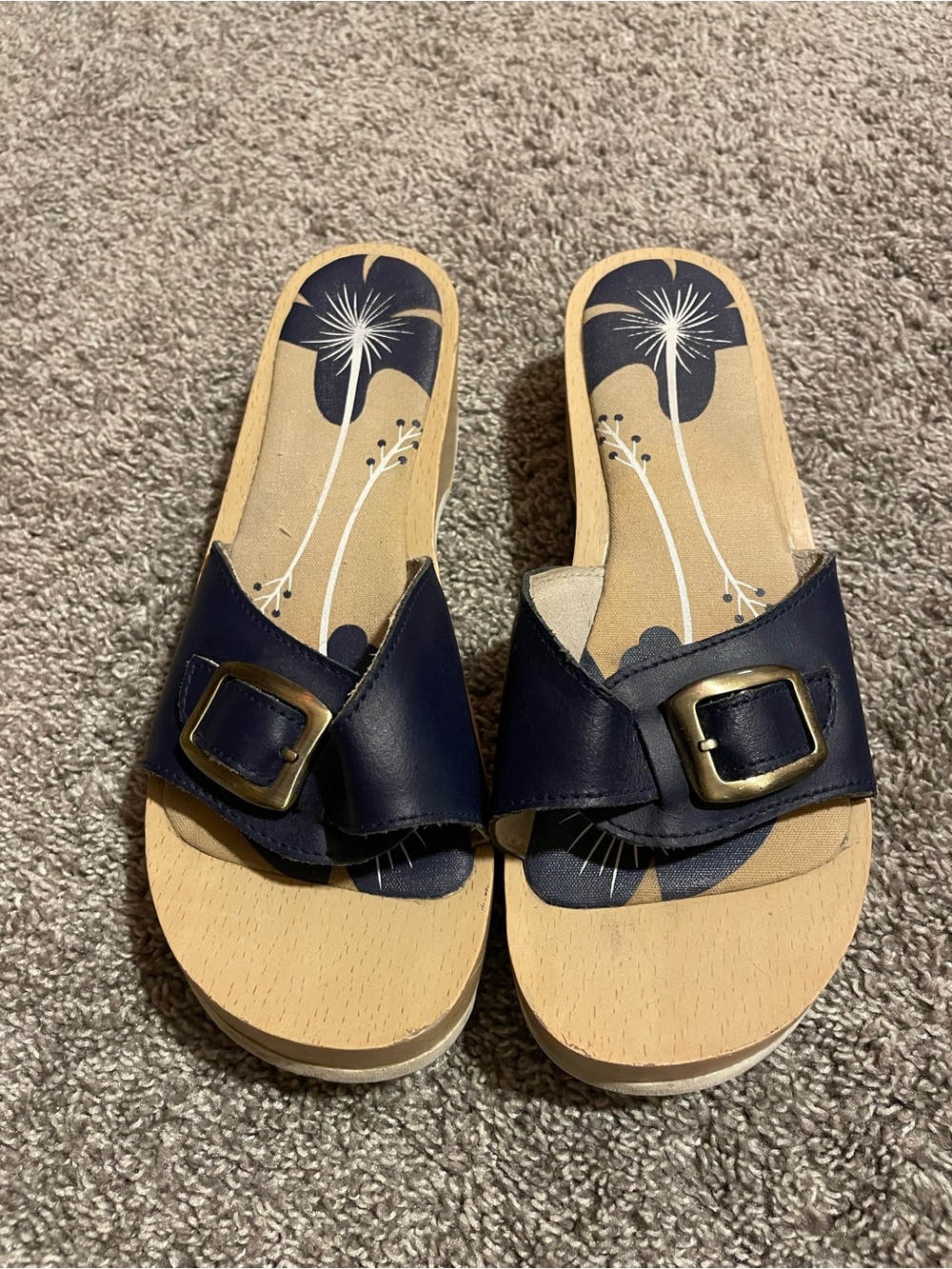 Women’s Covington Navy Slide Sandals with Buckle Accent